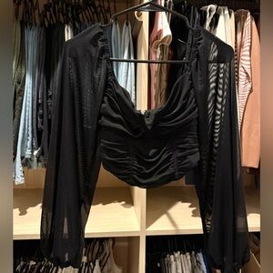 Ruby Sees Crop Top with Long Sheer Sleeves